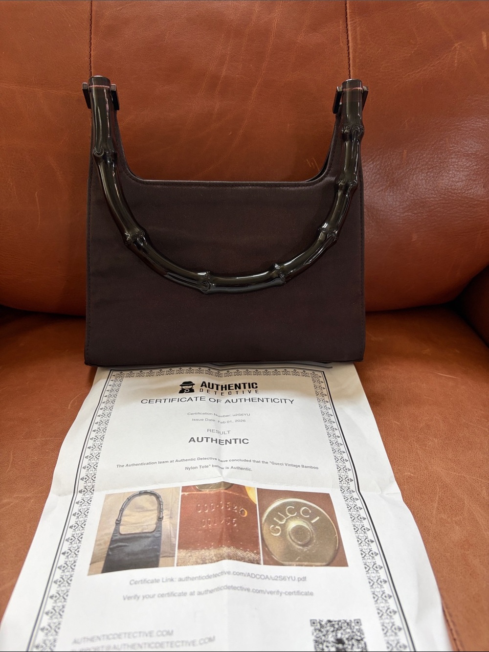 Beautiful GUCCI satin handbag with bamboo handle